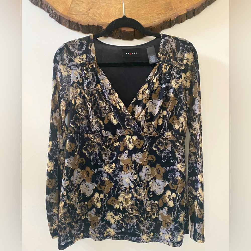 Vintage 90’s AXCESS V-neck Floral Patterned Top Sz M
